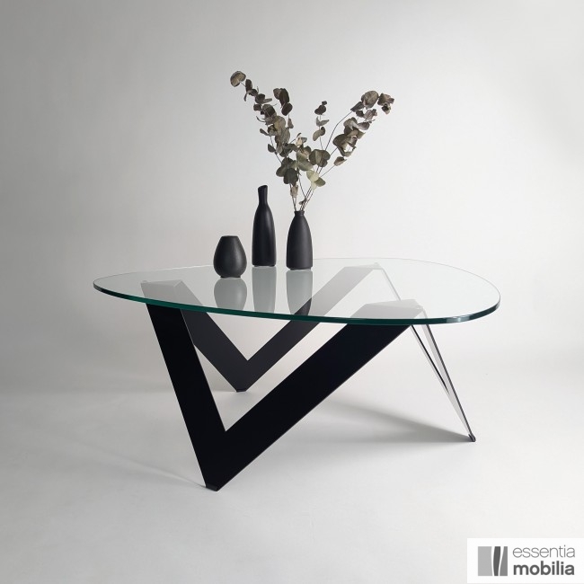 Table basse design verre et métal plateau organique - Étincelle