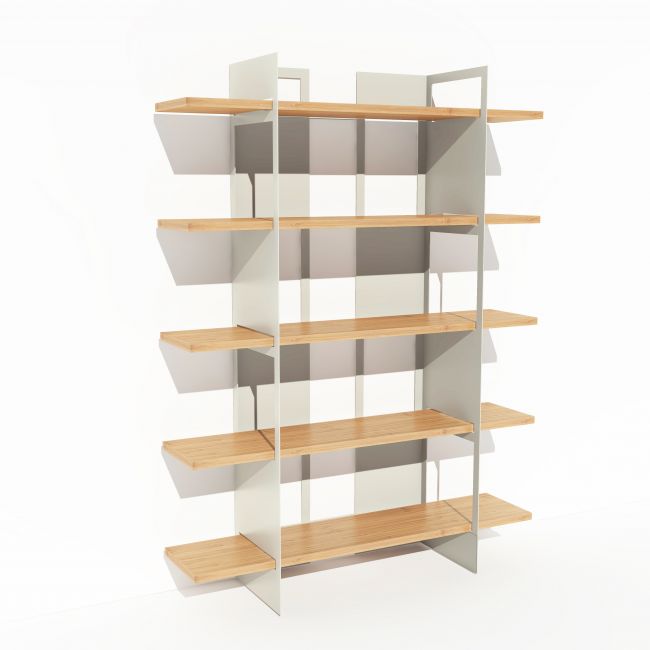 Bibliothèque chêne massif et métal - Blanc - Larg 1,4 m x Haut 1,9 m