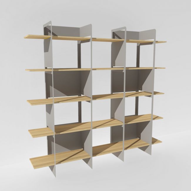 Grande bibliothèque bois massif et métal gris - 2 mètres de large - Crystal