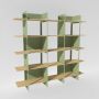 Grande bibliothèque bois massif et métal vert amande - 2 mètres de large - Crystal