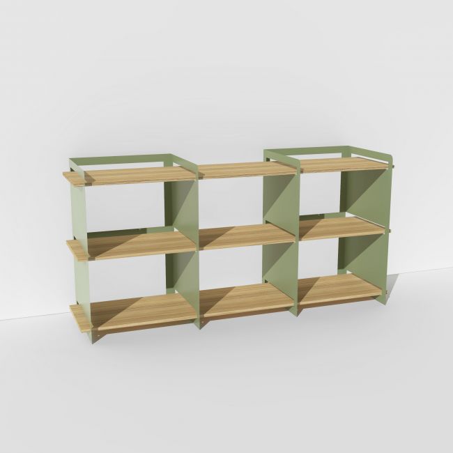 Meuble de rangement chêne massif et métal vert amande - Pix