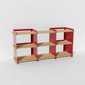 Meuble de rangement bois et métal rouge