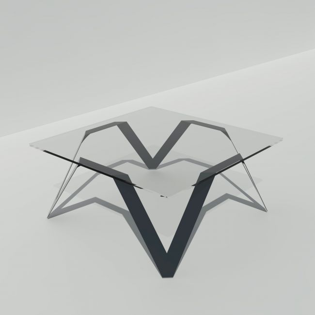 Table basse carrée verre et métal anthracite - Plateau verre carré 85 cm - Cristalline