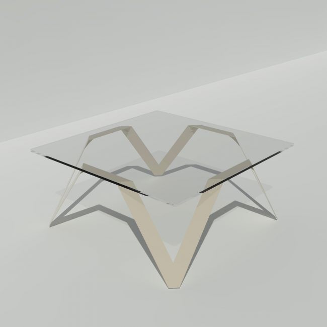 Table basse carrée beige en verre et métal - 85 cm de côté - Cristalline ^