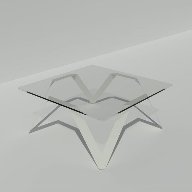 Table basse carrée verre et métal blanche - Plateau verre carré 85 cm - Cristalline