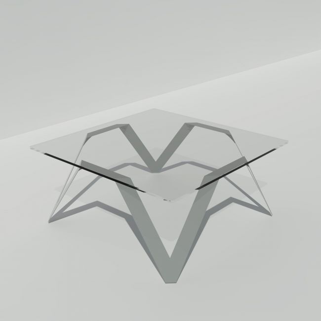 Table basse carrée verre et métal grise - Plateau verre carré 85 cm - Cristalline