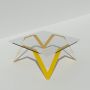Table basse carrée verre et métal jaune - Plateau verre carré 85 cm - Cristalline