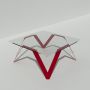 Table basse carrée verre et métal rouge - Plateau verre carré 85 cm - Cristalline