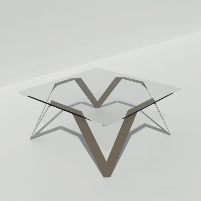 Table basse carrée taupe en verre et métal - 85 cm de côté - Cristalline ^