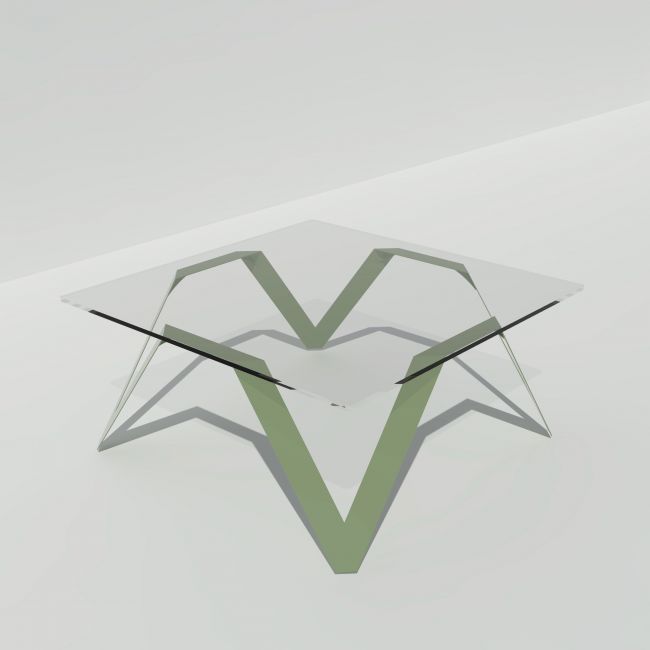 Table basse carrée vert amande en verre et métal - 85 cm de côté - Cristalline ^