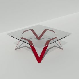 Table basse carrée verre et métal rouge 80 à 100 cm