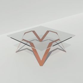 Table basse carrée verre et métal terracotta 85 cm, 90 cm, 100 cm - Cristalline