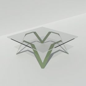 Table basse carrée verre et métal vert amande 85 cm, 90 cm,  100 cm - Cristalline