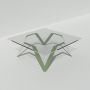 Table basse vert amande carrée en verre et métal design - 85 cm ou 90 cm ou 100 cm - Cristalline