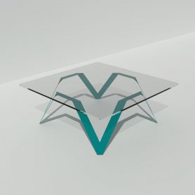 Table basse carrée verre et métal vert canard 85 cm, 90 cm, 100 cm - Cristalline