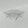 Table basse blanche carrée en verre et métal design - 85 cm ou 90 cm ou 100 cm - Cristalline