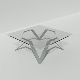 Table basse carrée verre et métal grise 85 cm, 90 cm, 100 cm - Cristalline