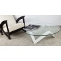 Table basse design blanche verre et métal - Sur la photo : diamètre 100 cm