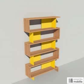 Bibliothèque bois multiplis et métal thermolaqué jaune