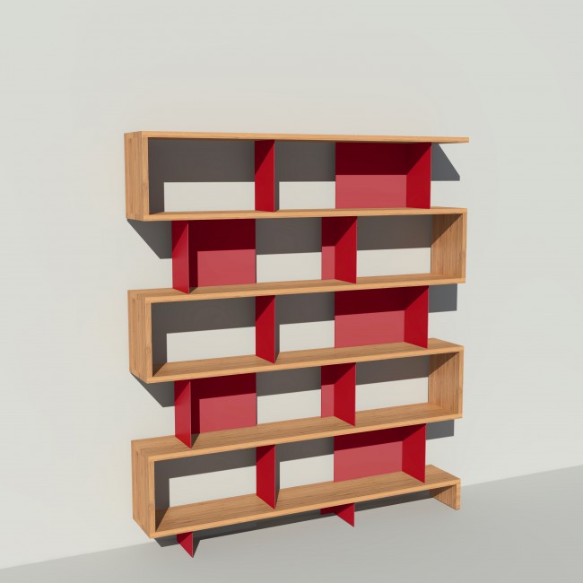 Bibliothèque bois et métal - Rouge - Haut. 212 cm - Largeur rendu 185 cm