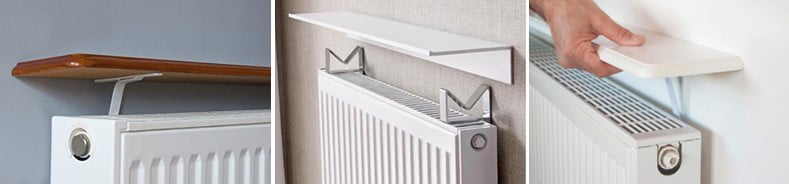 Exemple de kits d'étagères à poser directement sur le radiateur