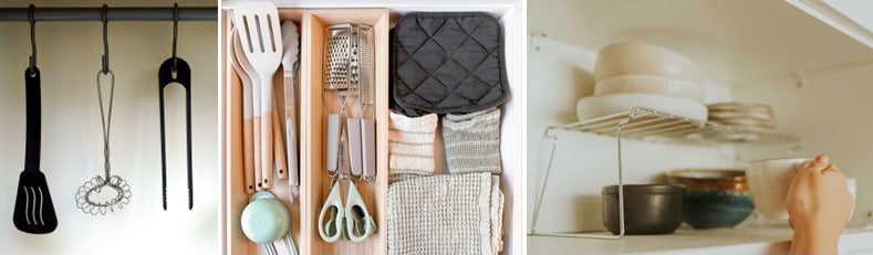 Rangement de la cuisine : utiliser des accessoires comme des crochets, séparateurs, étagères sur pied