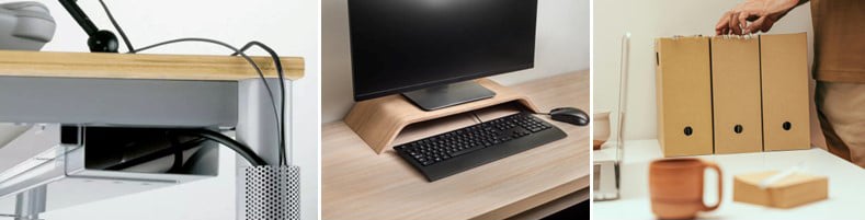 Accessoires pour ranger son bureau : passage de câble, supports d'écran, boîtes de rangement