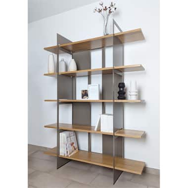 Bibliothèque bois massif et métal taupe Pixel par Alessio Conti pour Essentia Mobilia