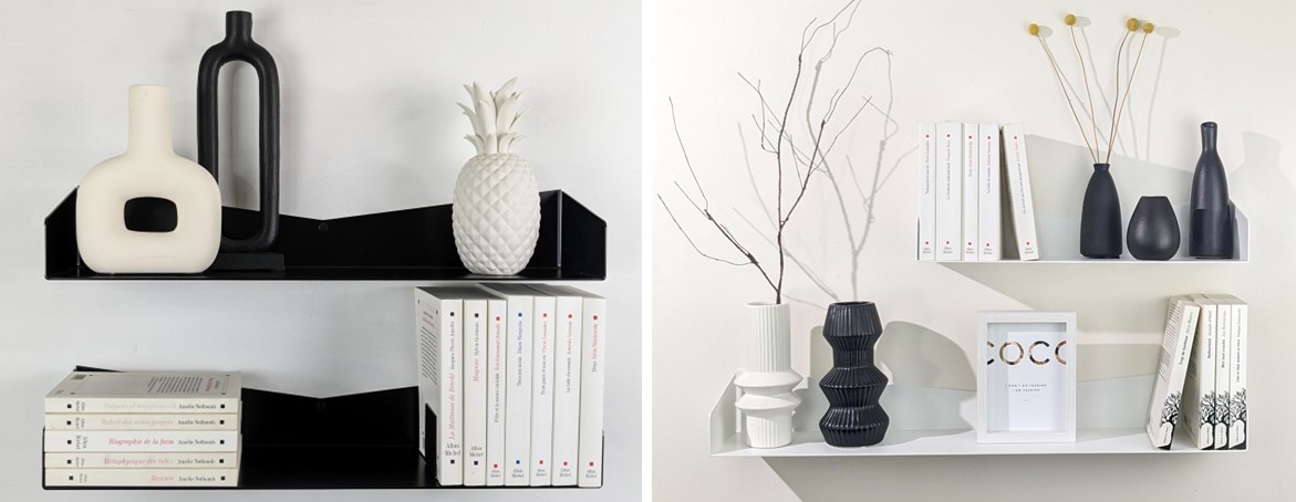 Etagères murales en métal noires et blanches sur mesure - Delta+ by Essentia Mobilia
