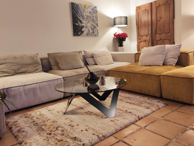 Table basse ronde en verre Etincelle 90 cm de diamètre