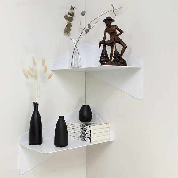 Ensemble de deux petites tablettes murales d'angle asymétriques