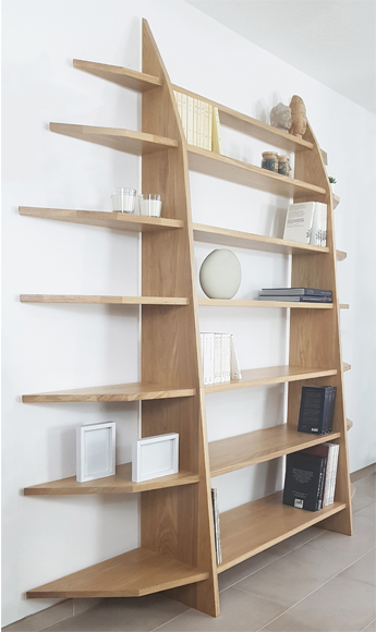 Belle bibliothèque en bois massif (chêne) sur mesure contemporaine