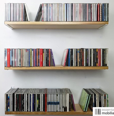 Bibliothèque flottante design en chêne massif pour rangement (livres, CD, DVD...)