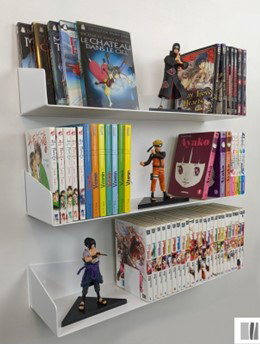 Bibliothèque murale design métal suspendure livres et mangas