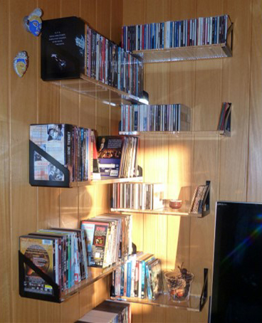 Bibliotheque murale design plexiglas transparente pour hifi