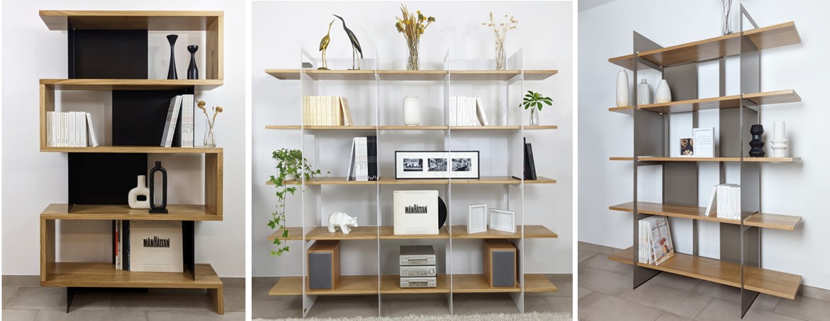 Bibliothèques chêne massif et métal design par Essentia MOBILIA