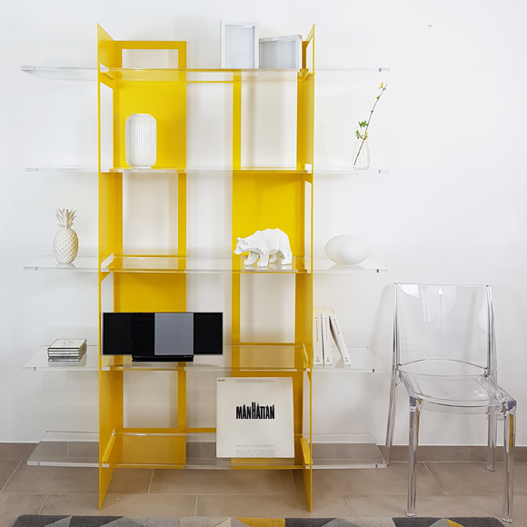 Etagère de rangement en plexiglas jaune Pixel