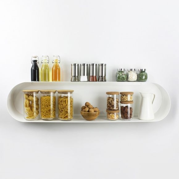 Grande étagère murale arrondie de cuisine design double niveau en métal