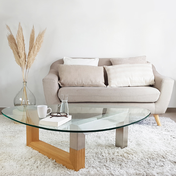 Table basse verre bois métal plateau organique chene massif alliance - essentia mobilia
