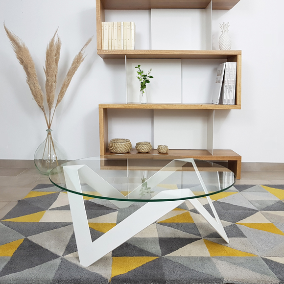Table basse verre métal laqué blanc originale ronde 80 cm - Etincelle par Essentia Mobilia
