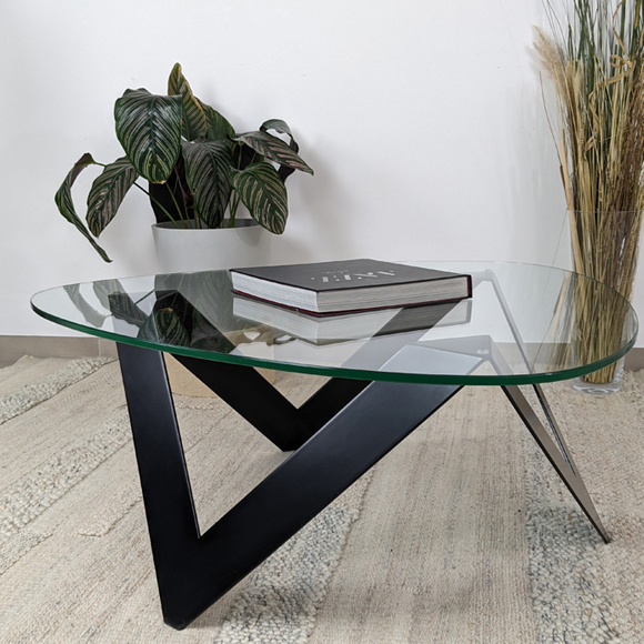 Table basse verre et métal noir plateau organique - Etincelle Essentia Mobilia